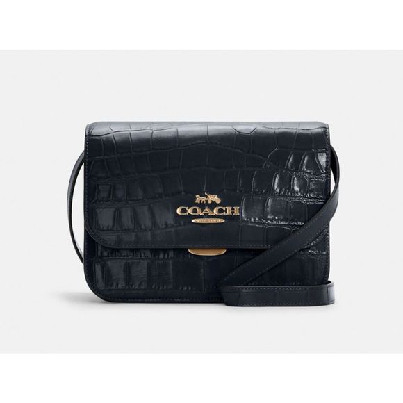 Coach Handbags - NWT COACH Brynn Flap Crossbody in Midnight, Gold Hardware, Croc Leather, $428